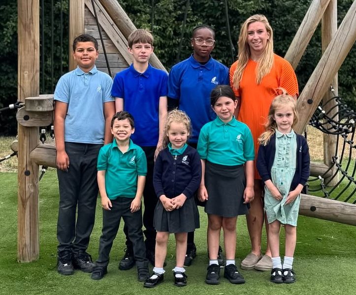 Principal Katherine Ogden and pupils at King's Oak Academy