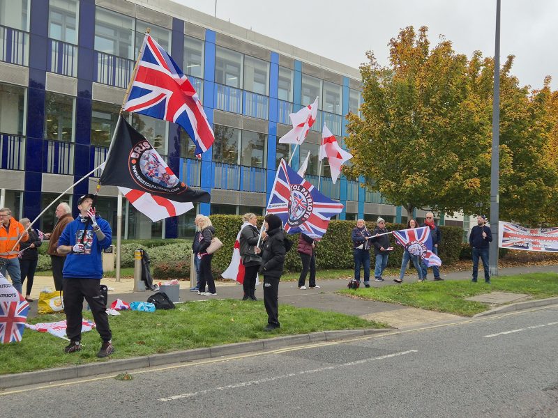 Protesters outside the council offices