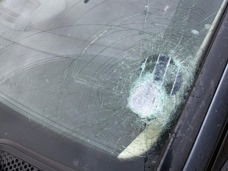 The smashed windscreen